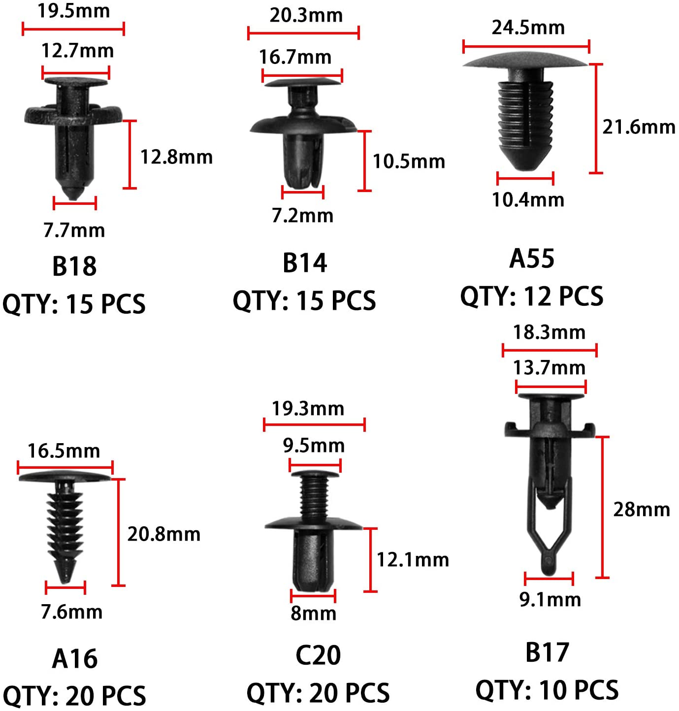 Car Retainer Clips 299 PCS for BMW Benz Toyota Honda Nissan Subaru Audi Mazda