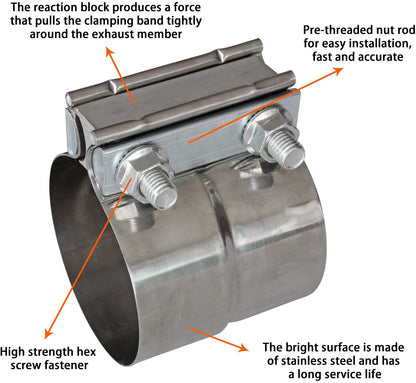 3" Inch Exhaust Clamps Stainless Steel Muffler Band Clamp for 3" Inner Diameter to 3" Outer Diameter Turbo Downpipe Tip Car System Connection (2 Pack)