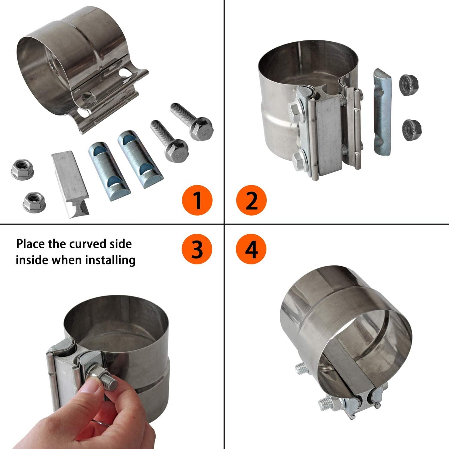 3" Inch Exhaust Clamps Stainless Steel Muffler Band Clamp for 3" Inner Diameter to 3" Outer Diameter Turbo Downpipe Tip Car System Connection (2 Pack)