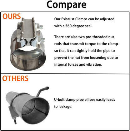 3" Inch Exhaust Clamps Stainless Steel Muffler Band Clamp for 3" Inner Diameter to 3" Outer Diameter Turbo Downpipe Tip Car System Connection (2 Pack)