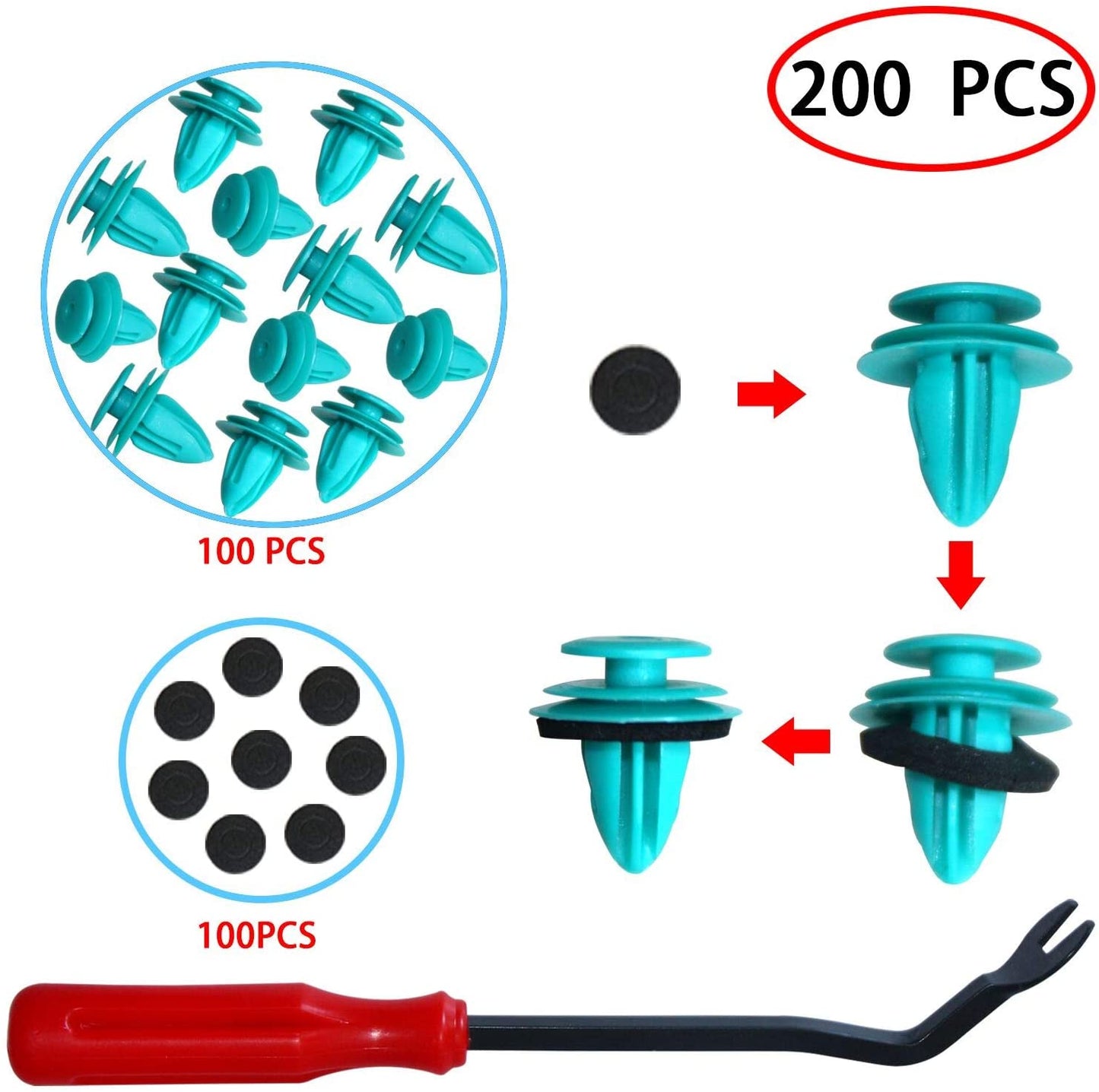 Trim Panel Retainer Clips for Toyota Push Fastener Clips Door Trim Clips Car Push Type Rivet Pin Clips Nylon 100 PCS with One Plastic Fastener Remover