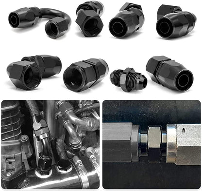 6AN Swivel Fuel Hose End Fitting Straight 45 Degree 90 Degree 180 Degree 6AN Hose Separator Clamp 6AN to 6AN Male Coupler Adapter Fitting for Braided Fuel Line Aluminum Black