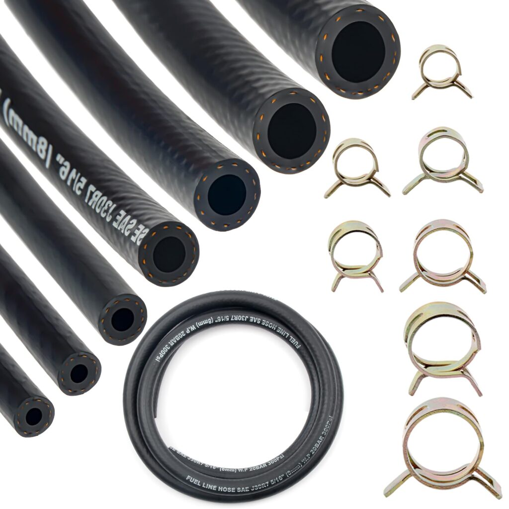 300PSI Small Engine Fuel Line Kit – NBR Rubber Gasoline Hose with Clamps for Lawn Mower, ATV & Tractor – MSLANE High Performance Push-Lock System (1200PSI Burst Rating)